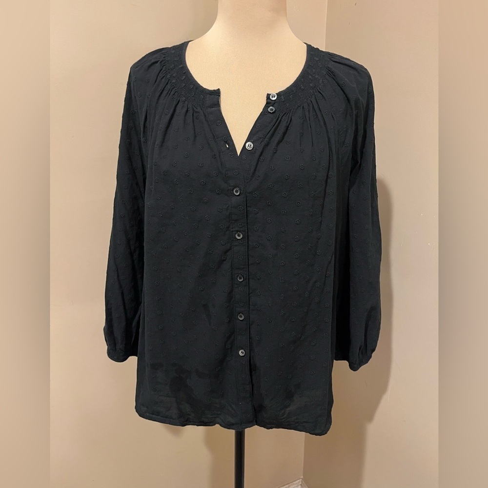 Madewell Black Button-Up Embroidered Blouse, size Large